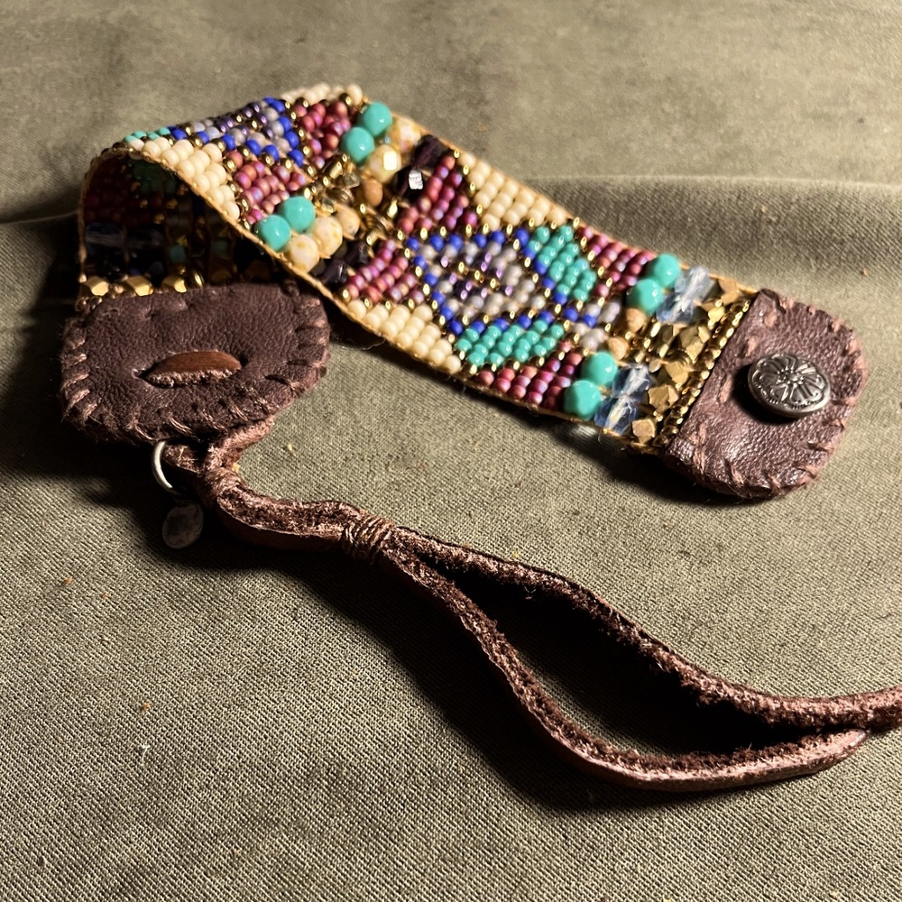 Beaded boho leather cuff bracelet
